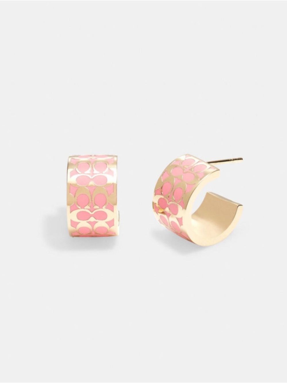 Coach Signature Logo Gold And Pink Huggie Earrings